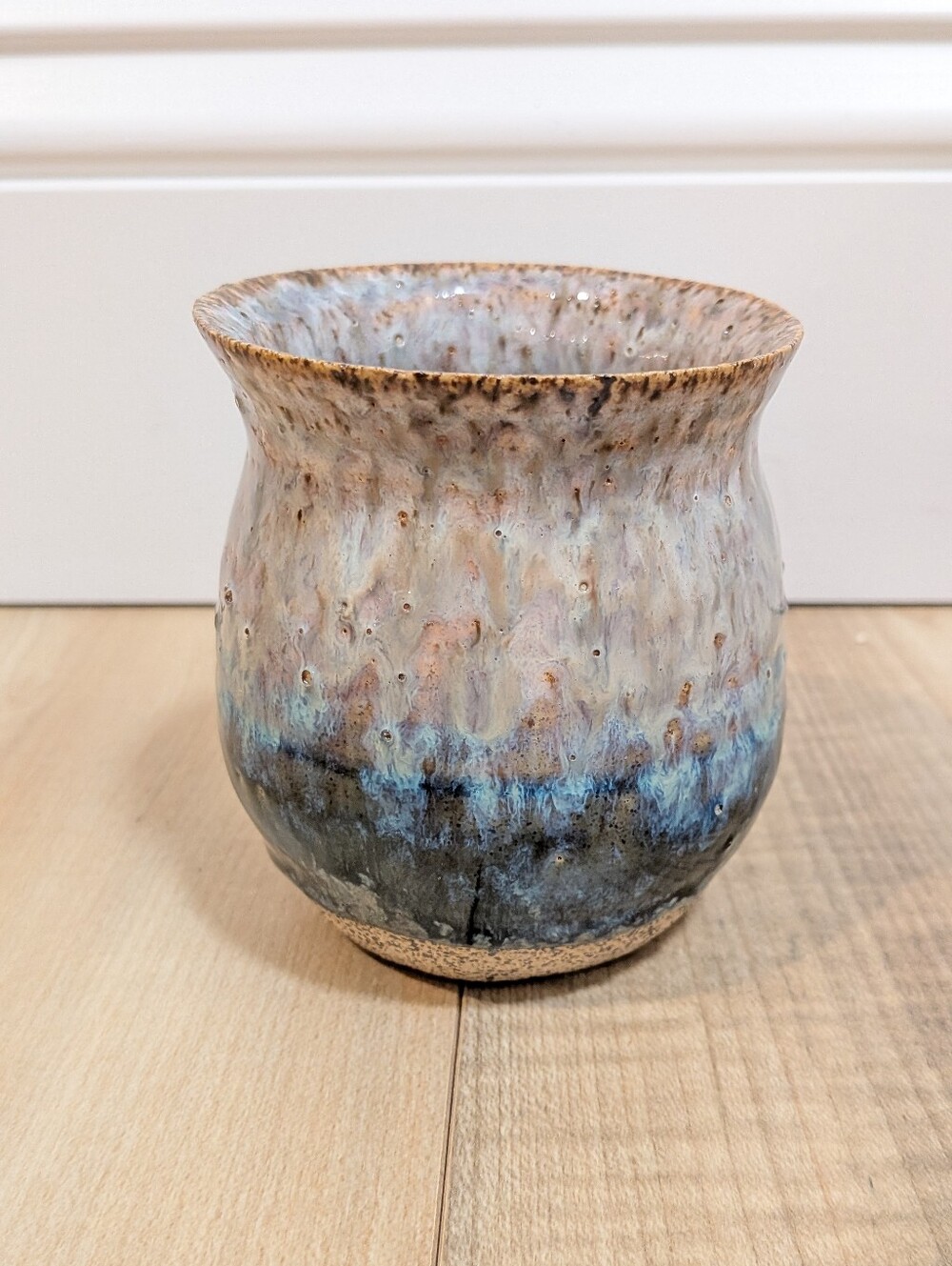 Small Handcrafted Glazed Ceramic Vase in Blue and Brown